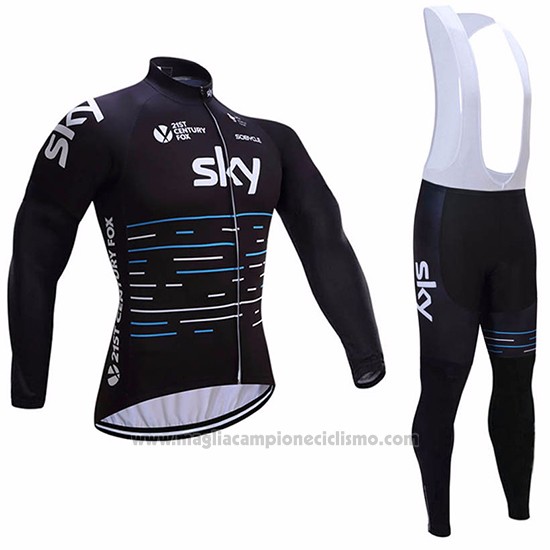 2017 Abbigliamento Ciclismo Sky Nero Manica Lunga e Salopette